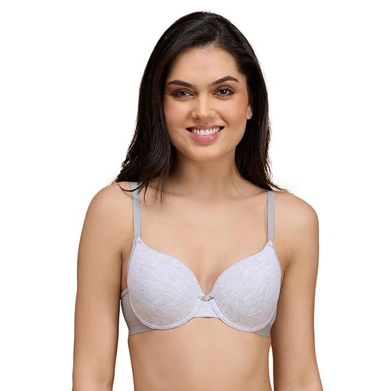 NYKD Encircled with Love Everyday Cotton Push-Up Bra for Women Wired, Full Coverage, Lightweight, Adjustable Straps – NYB249, Grey Melange, 30C